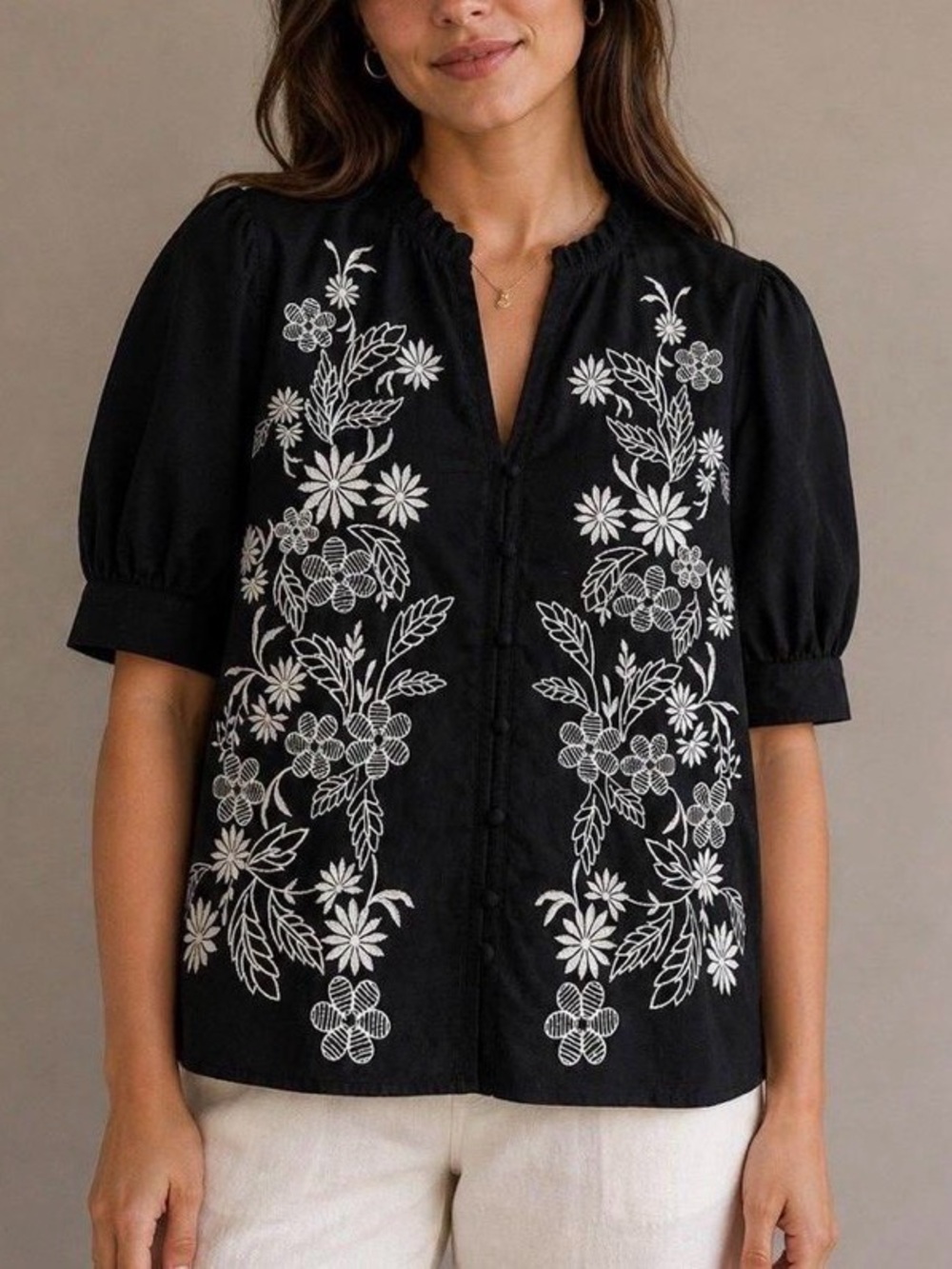 Calypso St. Barth Black Embroidered Top